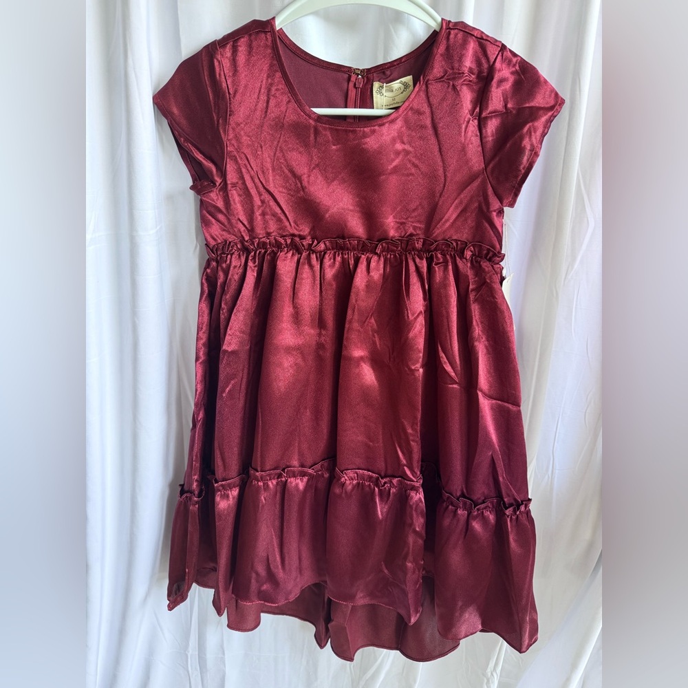 Joyfolie Lorelei Dress‎ Girls 12 Ruffle High Low Burgundy Wine Color NWT - Picture 2 of 5
